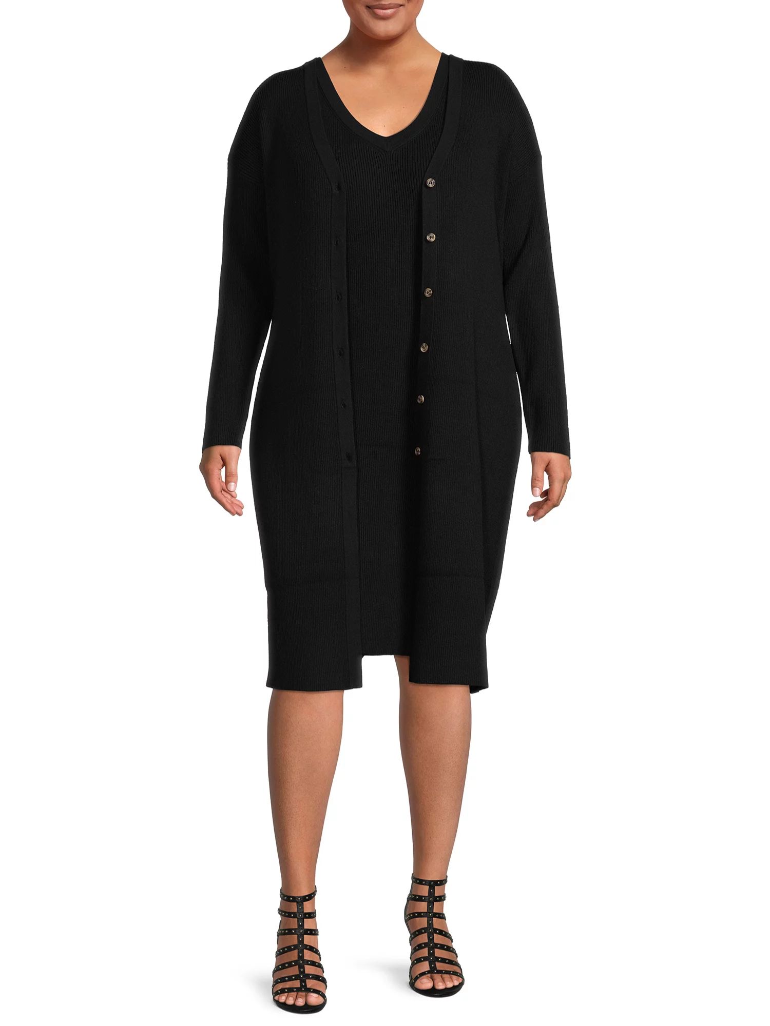 Terra & Sky Women's Plus Size Sweater Tank Dress and Cardigan Set - Walmart.com | Walmart (US)