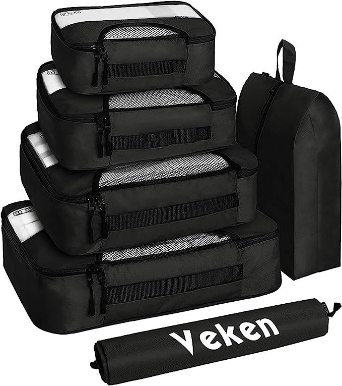 Amazon.com | Veken 6 Set Packing Cubes, Essentials Luggage Organizers for Travel Accessories Blac... | Amazon (US)