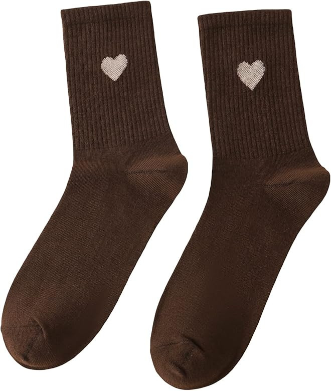 SHENHE Women's Heart Print Mid Calf Crew Socks Ribbed Knit Dress Boot Socks | Amazon (US)
