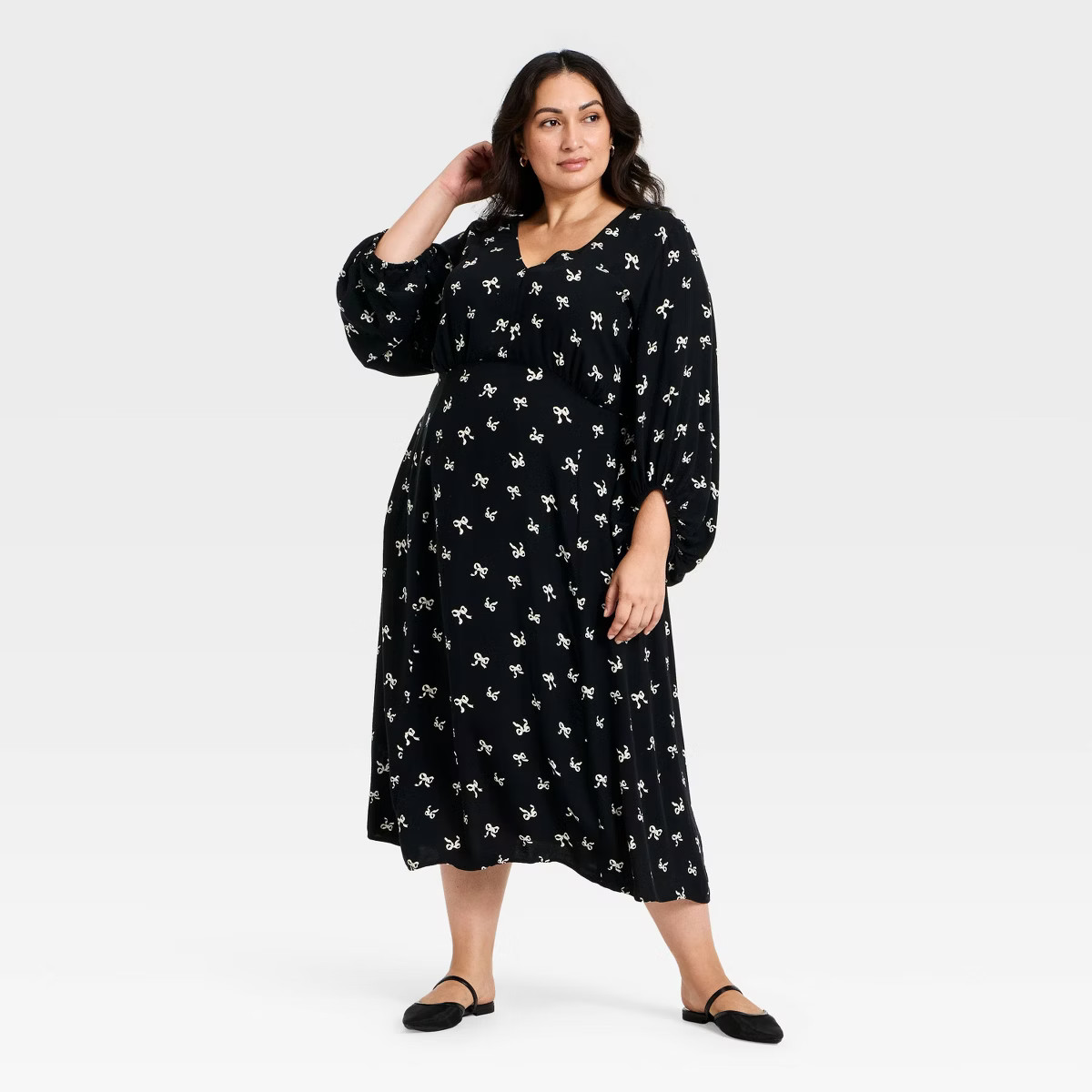 Women's Bishop Long Sleeve Midi A-Line Dress - Ava & Viv™ | Target