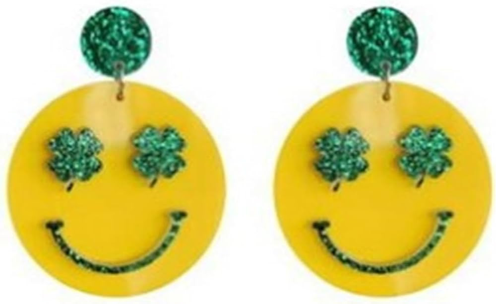 Shamrock Earrings for Women St. Patrick's Day Earring Acrylic Irish Shamrock Green Clover Dangle Drop Earrings for Women Girl Holiday Jewelry-smile | Amazon (US)