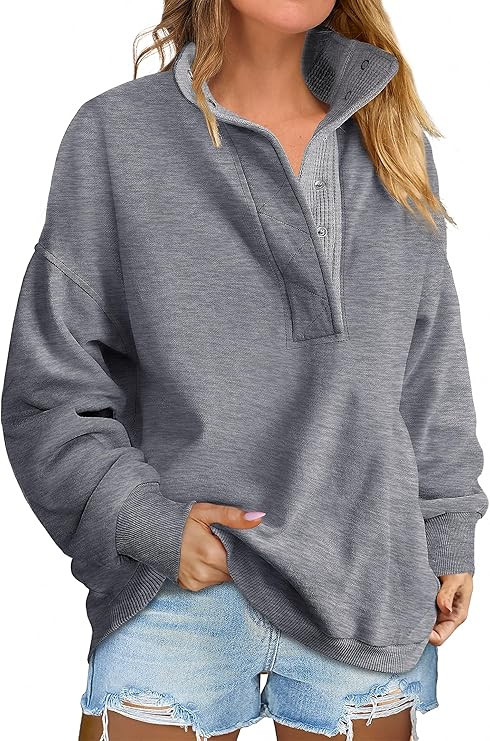 ANRABESS Womens Oversized Sweatshirt Long Sleeve Henley Pullover Tops 2026 Spring Casual Button L... | Amazon (US)