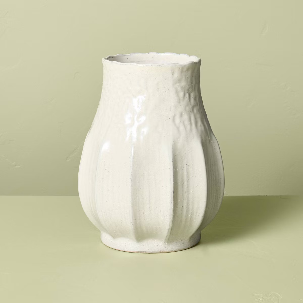 12" Pleated Ceramic Vase Sour Cream - Hearth & Hand™ with Magnolia | Target