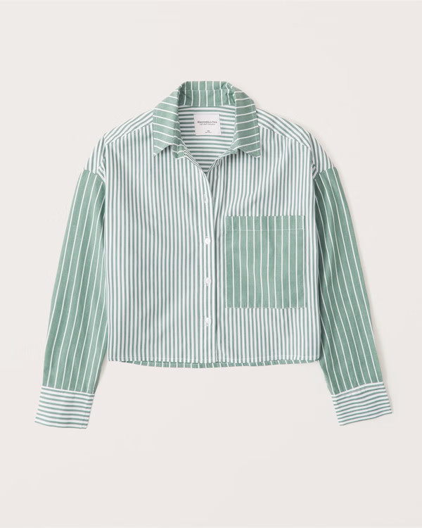 90s Cropped Boxy Poplin Striped Button-Up Shirt | Abercrombie & Fitch (US)