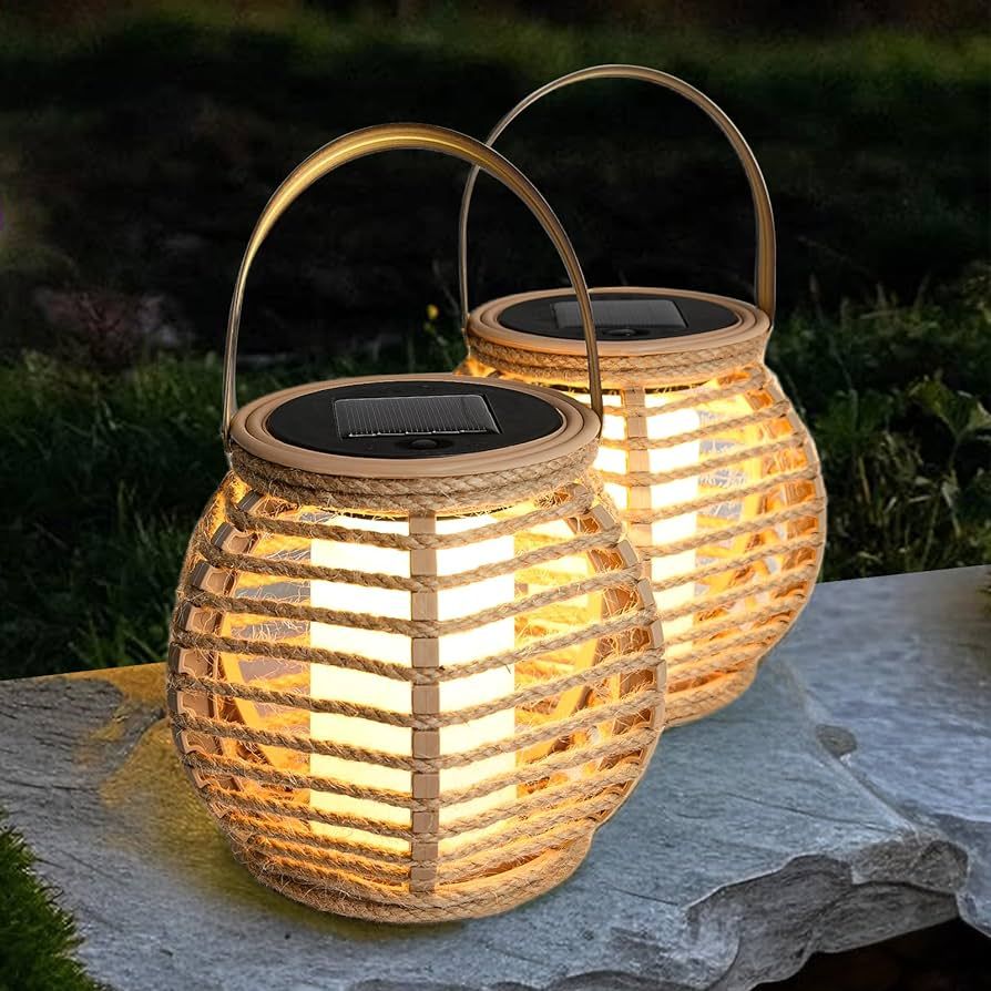 2-Pack Solar Lanterns for Outdoor Use – Hemp Rope LED Garden Lights, Durable & Waterproof, Hang... | Amazon (US)
