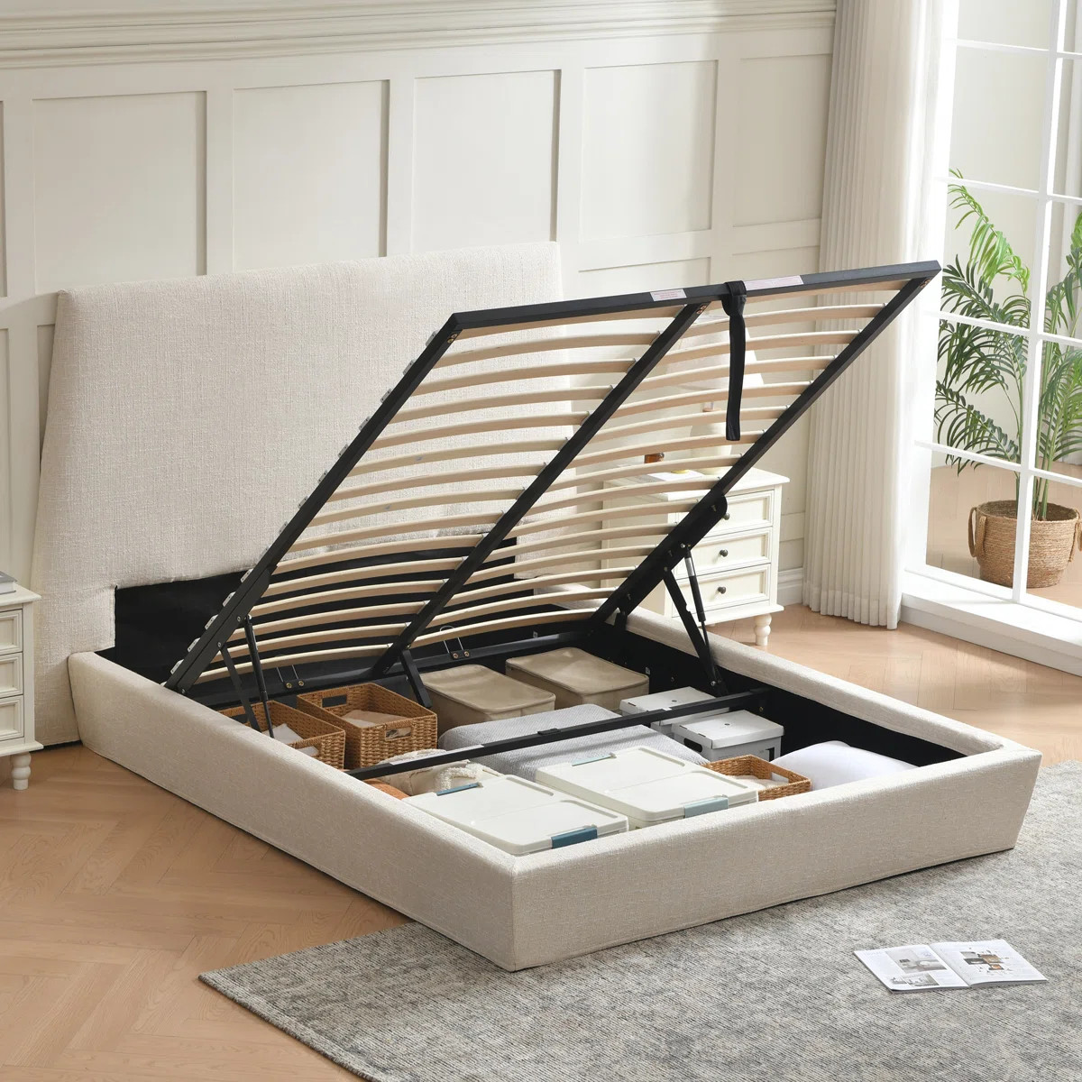 Gerhart  51.5" Luxlury Headboard Hydraulic Lift Up Storage Upholstered Platform Bed,Trapezoid,Twe... | Wayfair North America