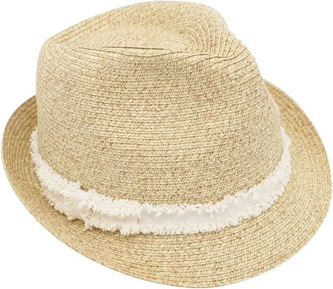 MORSTYLE Women Summer Beach Fedora Straw Sun Hat Short Brim UPF50+ Adjustable | Amazon (US)