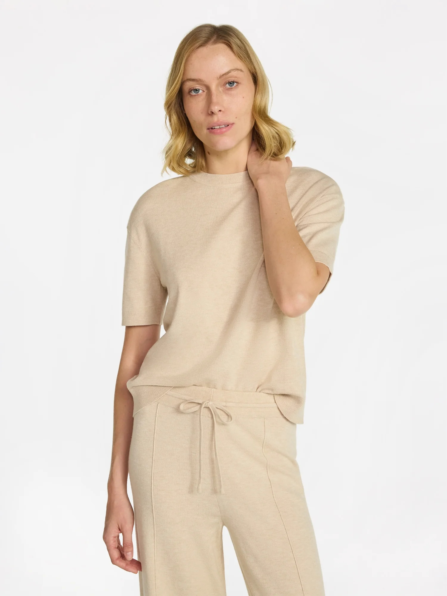 Time and Tru Women's Jersey Short Sleeve Top and Sweater Pants Set, 2-Piece, Sizes XS-3XL | Walmart (US)