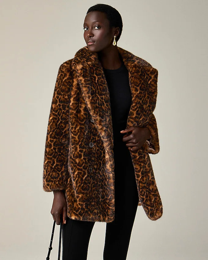 Faux-fur peacoat in leopard print | J. Crew US