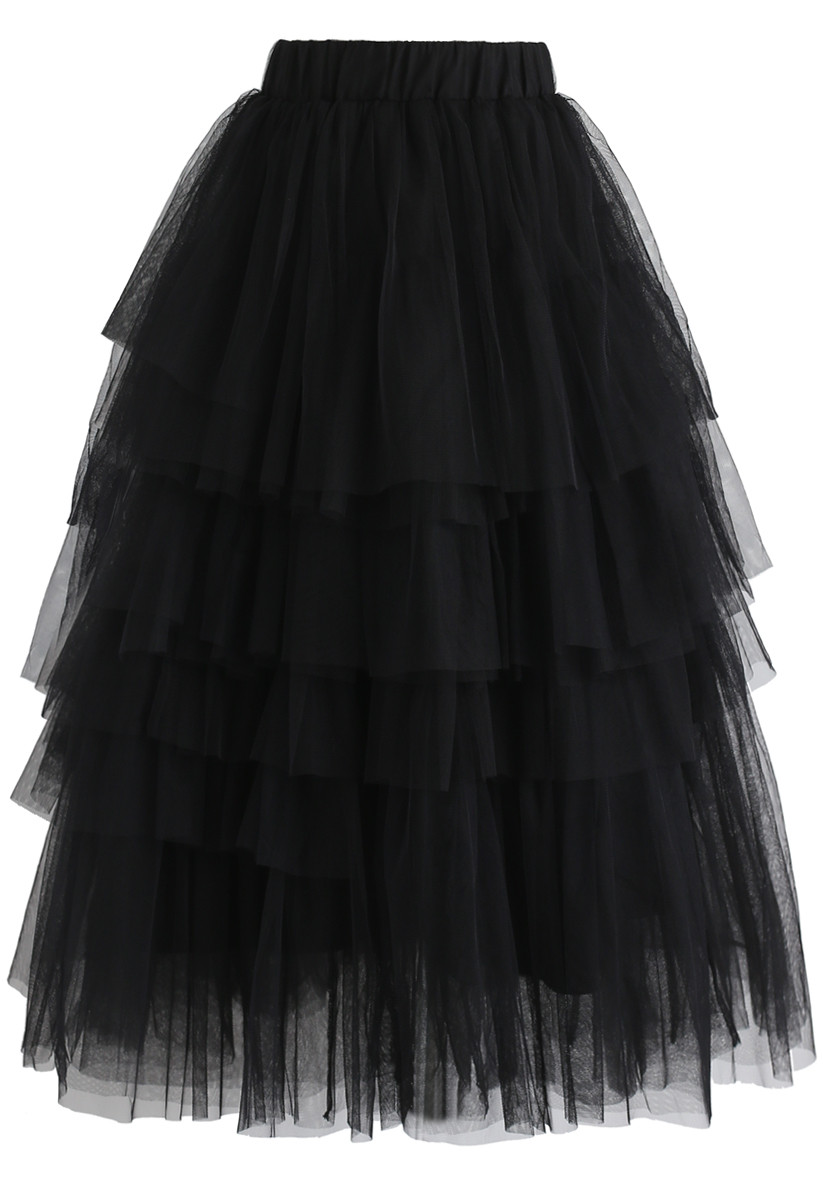 Love Me More Layered Tulle Skirt in Black | Chicwish