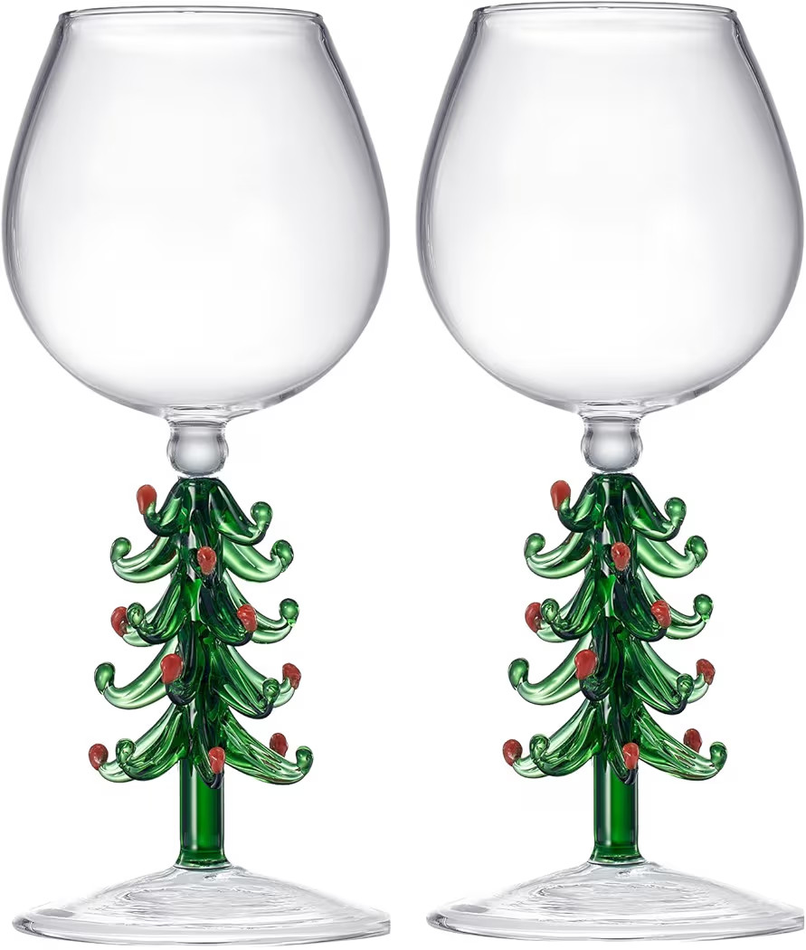 Crystal Christmas Holiday Tree Stemmed Wine Glass - Green - 10 oz Goblet Bordeaux Red & Forest Co... | Amazon (US)