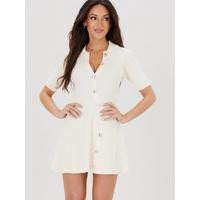 Michelle Keegan Knitted Short Sleeve Skater Mini Dress - Cream | Very (UK)