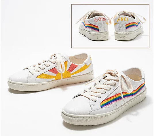 Soludos Leather Lace-Up Embroidered Sneakers | QVC