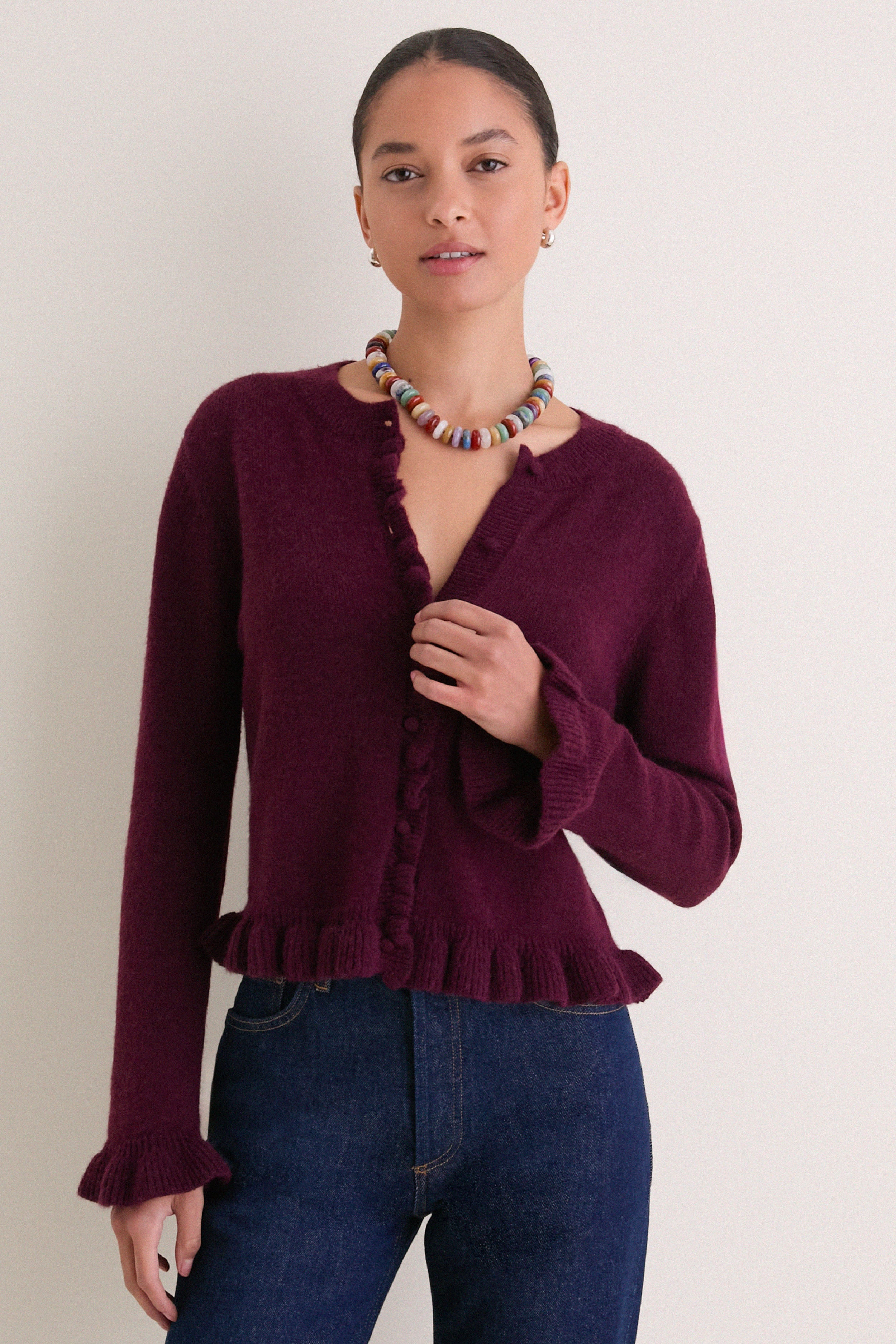 Winetasting Knit Patterson Ruffle Sweater | Tuckernuck (US)
