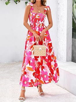 PRETTYGARDEN Womens Summer Dresses Floral Sleeveless Smocked Maxi Dress Boho Spaghetti Strap A Li... | Amazon (US)