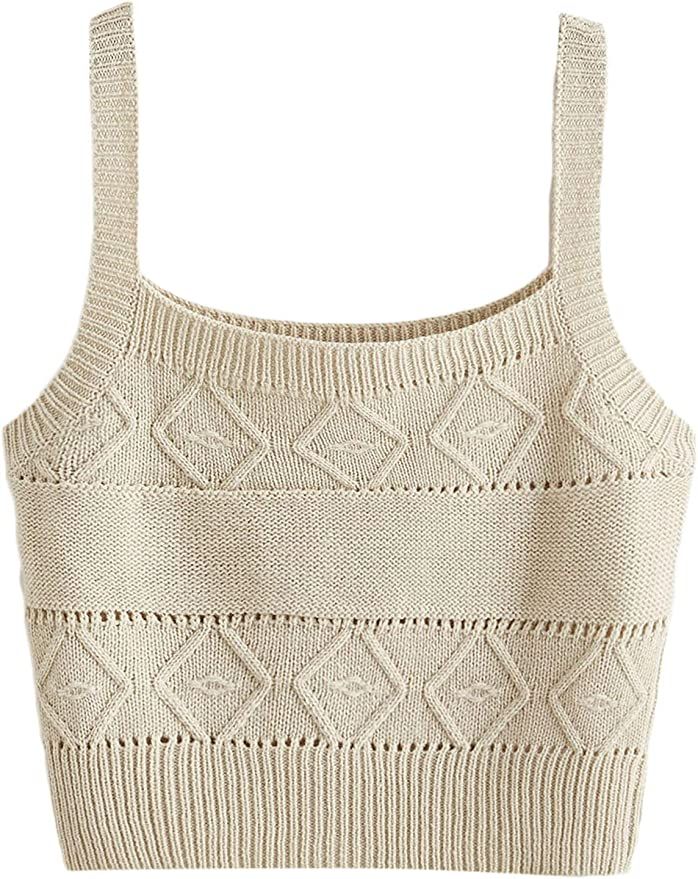 SweatyRocks Women's Sleeveless Solid Knit Straps Crop Tank Tops | Amazon (US)