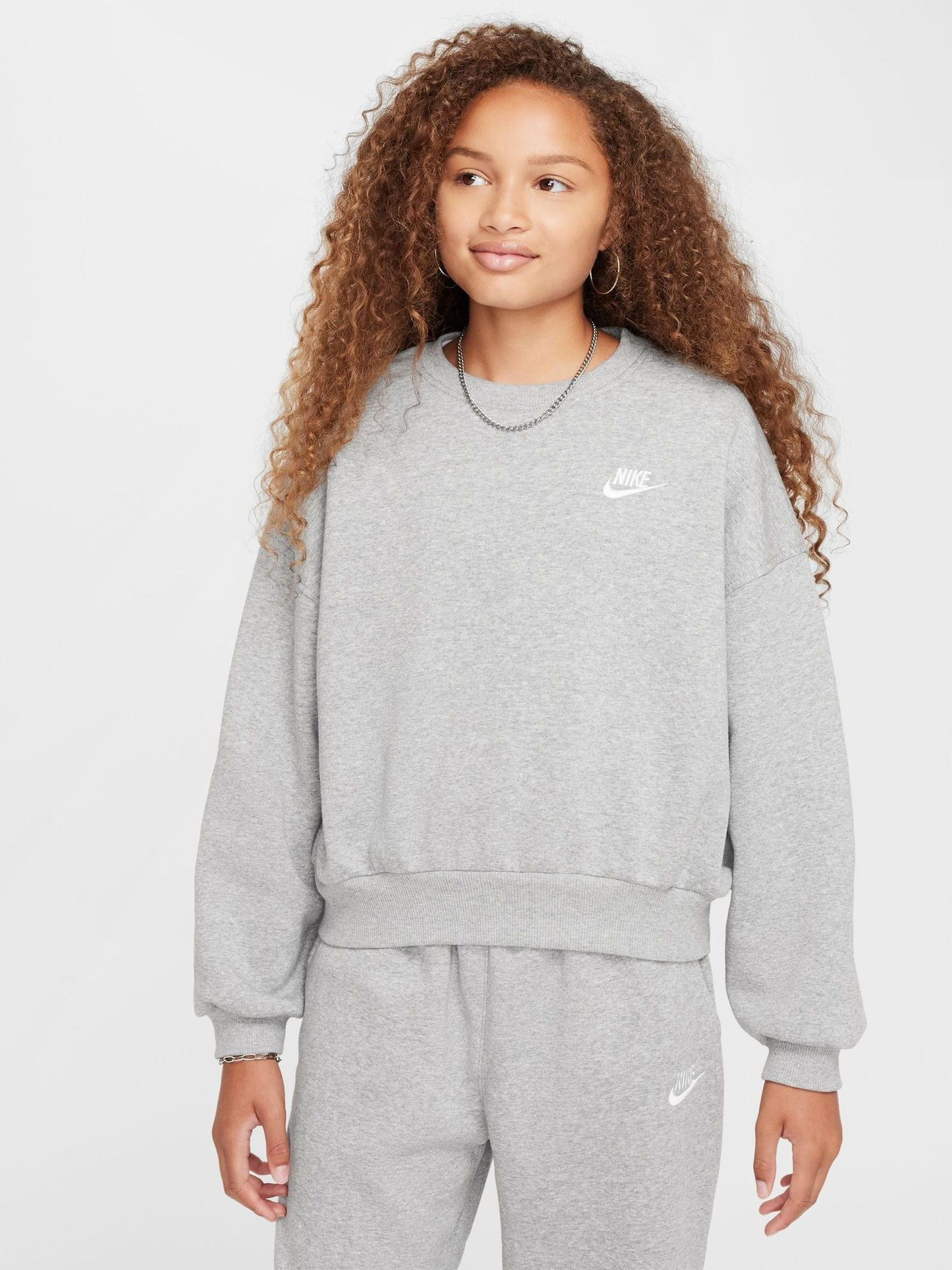 Nike Nike Dark Grey Heather Club Fleece Boxy Crewneck Sweatshirt | Next EU