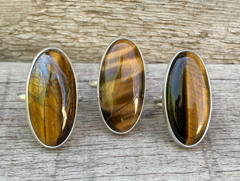 Large Elongated Oval Brown Tiger Eye Sterling Silver Statement Ring | Tiger Eye Ring | Boho | Gif... | Etsy (Global)