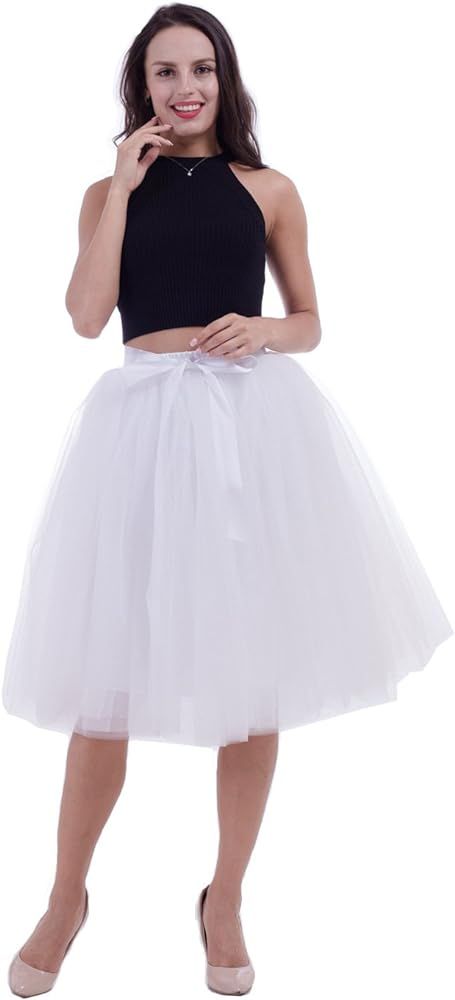 Women Tulle Skirt Adult 7 Layered Pleated Tutu Skirt A Line Knee Length Petticoat Girl Prom Party Sk | Amazon (US)