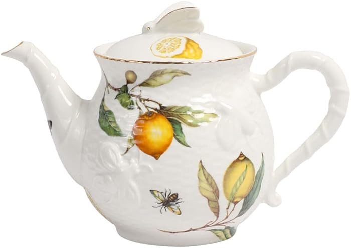Sizikato Embossed Porcelain Teapot, 36oz Cold Water Pot Coffeepot. Lemon and Bee Pattern | Amazon (US)