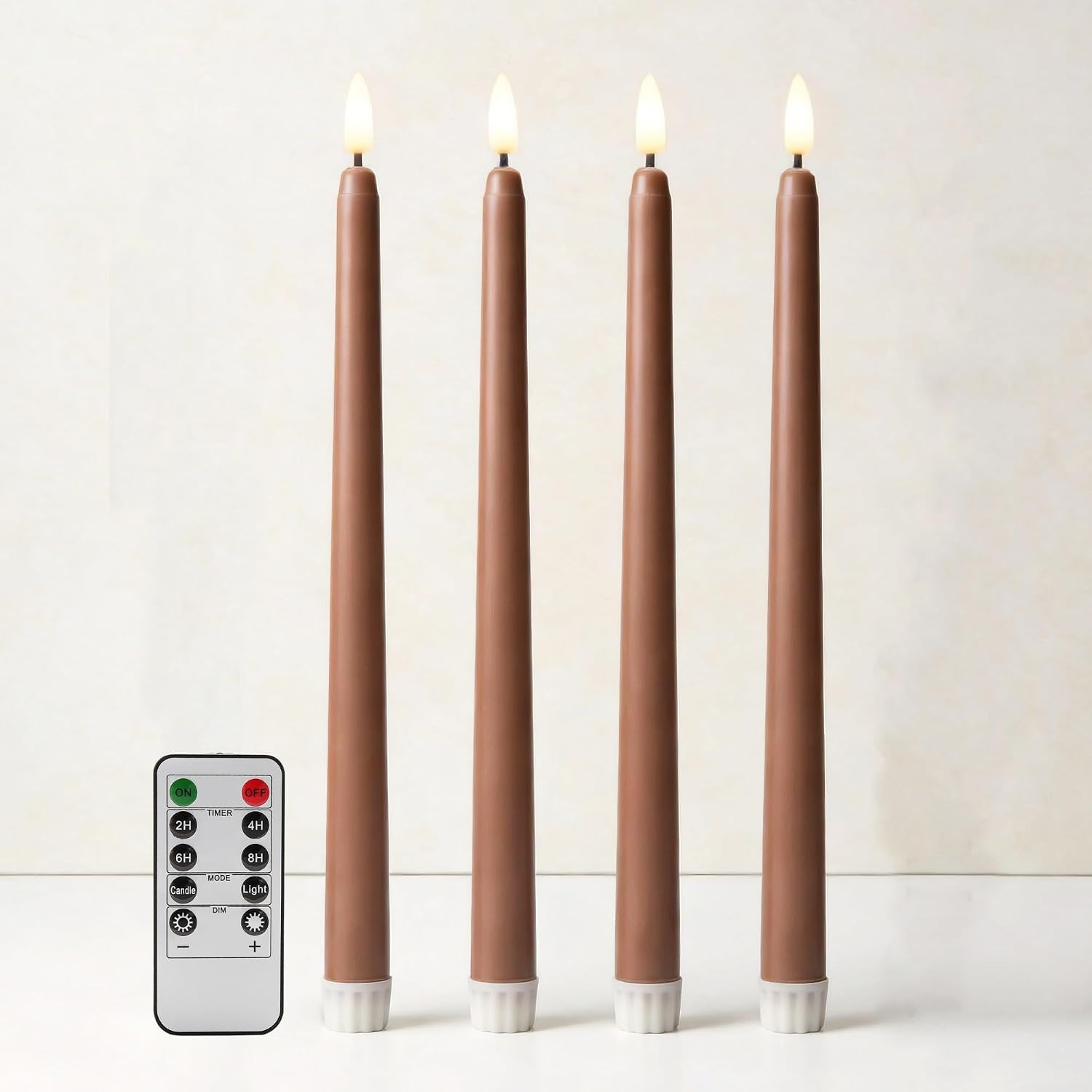 Brown Fall Flameless Taper Candles with Remote Timer Set of 4 | Amazon (US)