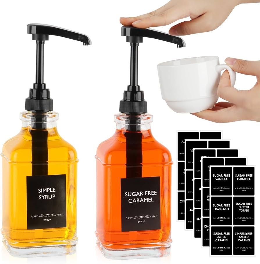 STARSIDE 16 oz Coffee Syrup Dispenser,2 pcs Clear Glass Syrup Bottle with 1/4oz Capacity Pump,Syr... | Amazon (US)