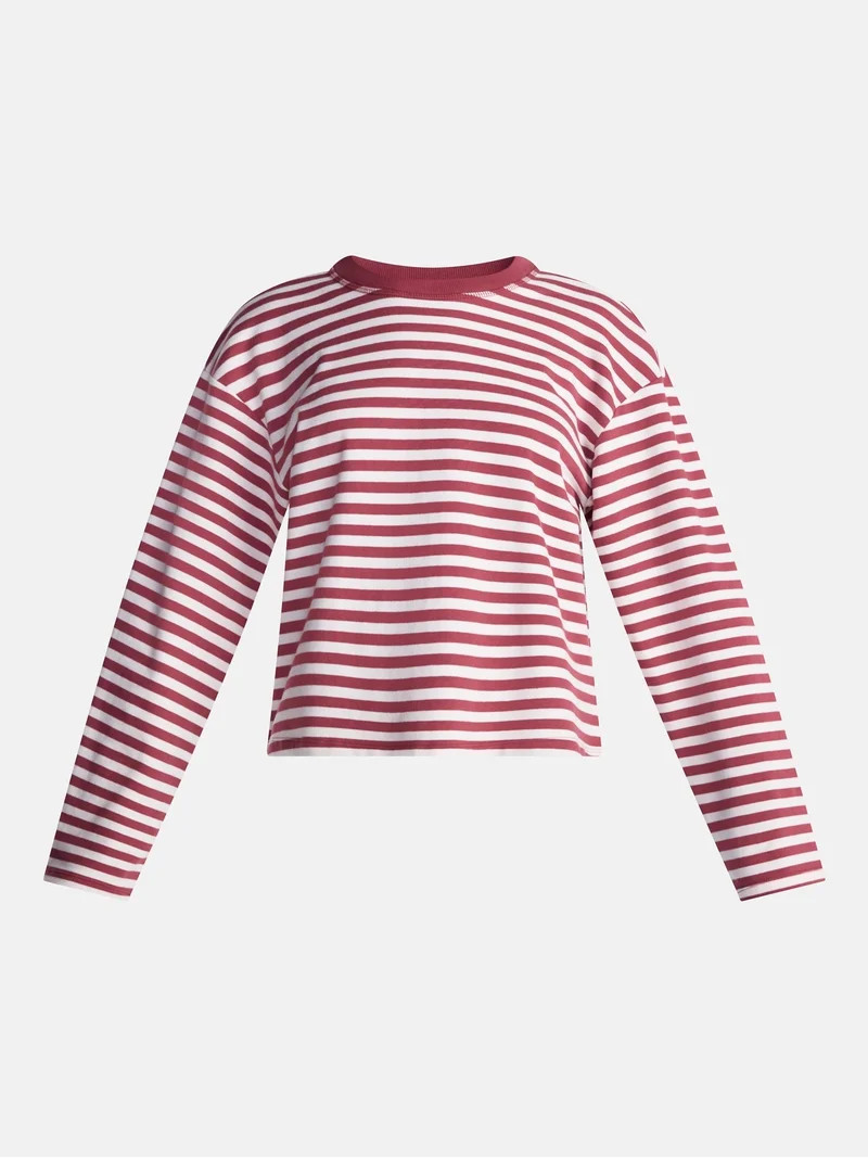 No Boundaries Oversize LS Stripe Tee, Women\u2019s Sizes XXS-XXL | Walmart (US)