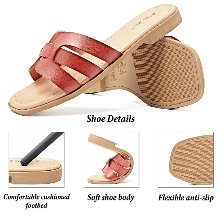 Ataiwee Women's Flat Slide Sandals - Ladies Casual Criss Cross Slip On Walk Summer Dress Slide Sa... | Walmart (US)