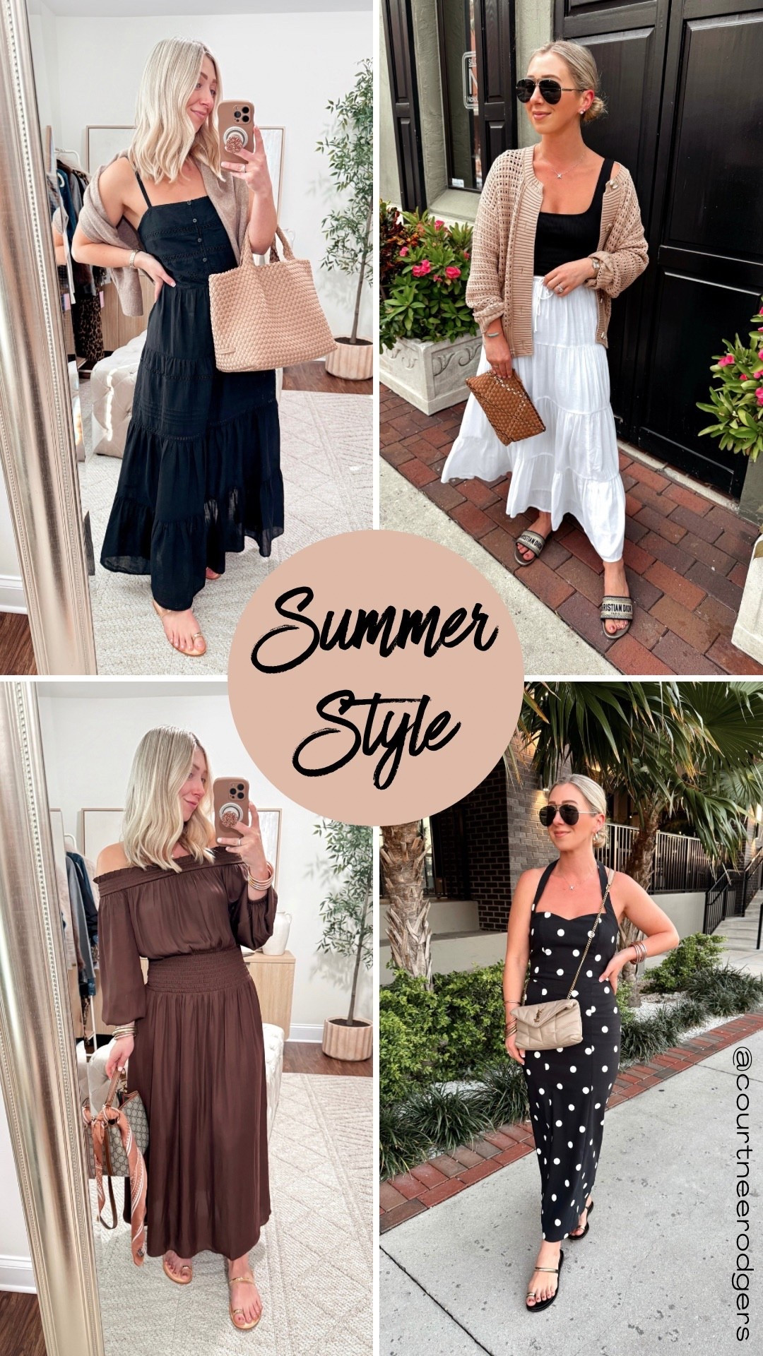 Summer Style Inspiration 💛
1. Size XS black maxi (I sized down)
2. White maxi skirt size small, black tank size small, cardigan size small
3. Brown dress size small regular
4. Similar polka dot dresses linked

Summer style, summer fashion, neutral outfits 

#LTKdayinmylife #LTKmomlife #LTKootd