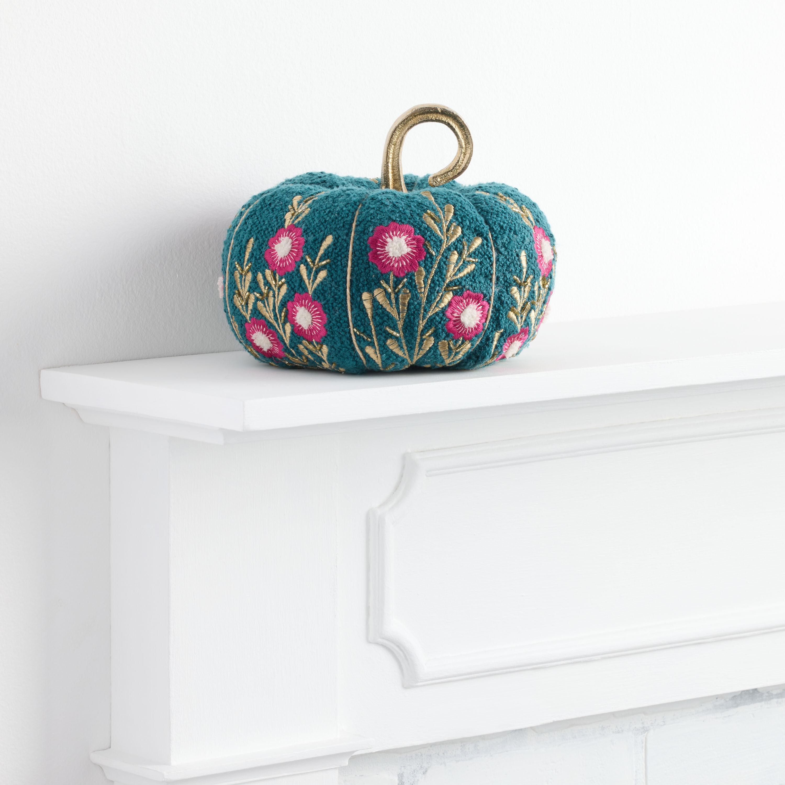 Large Teal Blue Boucle Floral Pumpkin Decor | World Market