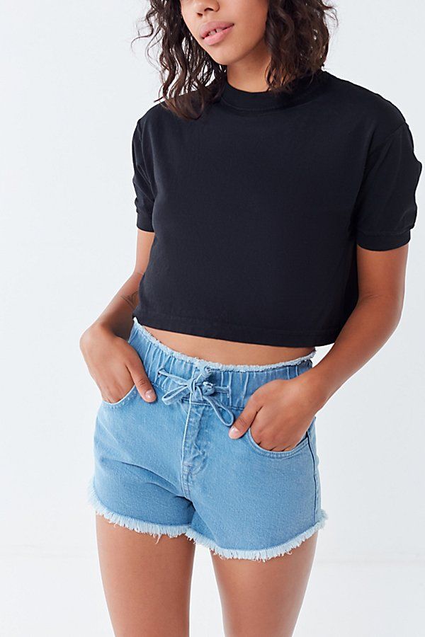 BDG Frayed Drawstring Short - Blue XS at Urban Outfitters | Urban Outfitters (US and RoW)