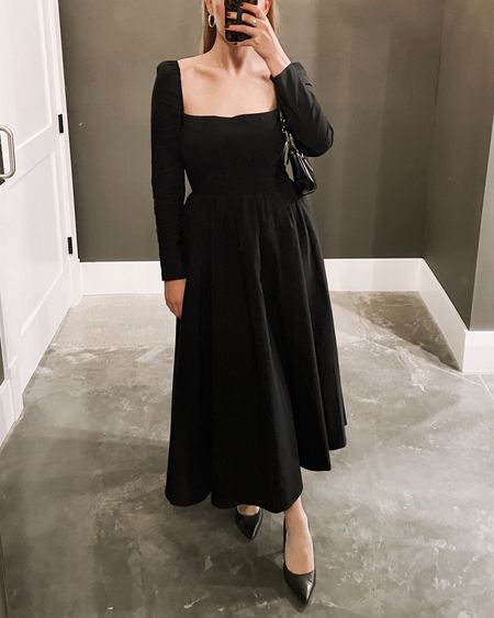 Winter wedding guest dress 

This reformation dress is the black dress of my dreams!! I feel like it’s hard hard to find a long sleeve dress that doesn’t have puff sleeves! Also linked my trusty black heels 

Wearing a four 

#LTKSeasonal #LTKHoliday #LTKwedding