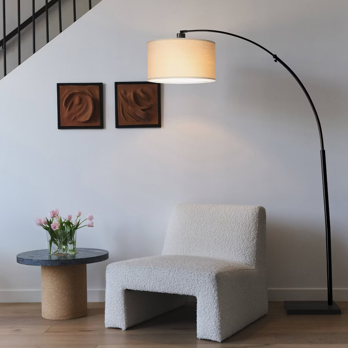 Brightech Logan Mid-Century (Includes LED Light Bulb) Marble Base Arc Floor Lamp Matte Black | Target