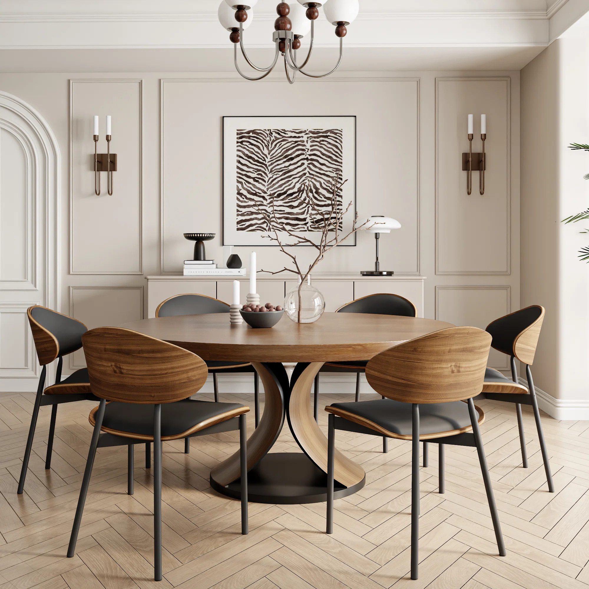 2-8 Seats Solid Wood Round Dining Table Walnut Tone Kitchen Room Set | Wayfair North America