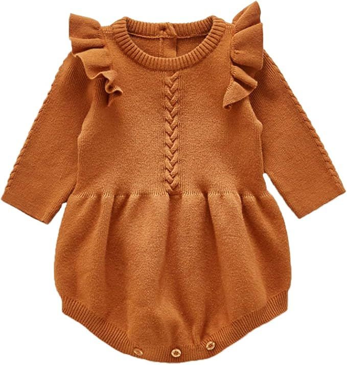 ANATA Newborn Baby Ruffle Long Sleeve Romper Girls Cotton Bodysuit Jumpsuit | Amazon (US)