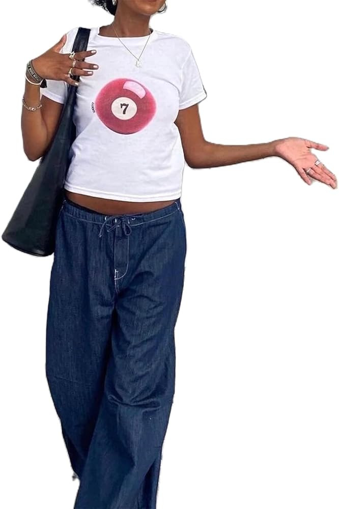 Women Y2k Graphic Baby Tees Short Sleeve Graphic Print Crop Tops Fairy Grunge Bow Shirts E Girls ... | Amazon (US)