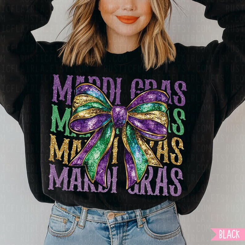 Louisiana Mardi Gras Sweatshirt, Cute Mardi Gras Sweater, Coquette Bow Mardi Gras Crewneck, Krewe... | Etsy (US)