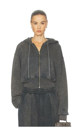 The Full Zip Hoodie in Fleece in Vintage Distressed Black | Revolve Clothing (Global)