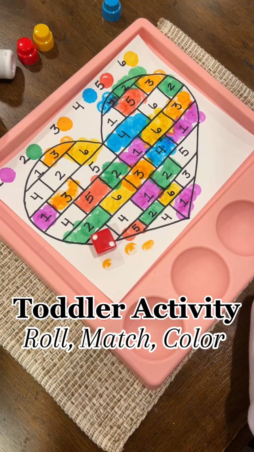 Roll, Match, Color
Comment HEART and I’ll send you everything I used for this activity

This easy setup is perfect for toddlers 🎲
✔️ Number recognition
✔️ Color matching
✔️ Fine motor practice

All you need is paper, a dice, and dot markers—simple, hands-on learning through play 💖

#LTKmomlife #LTKValentine #LTKKids