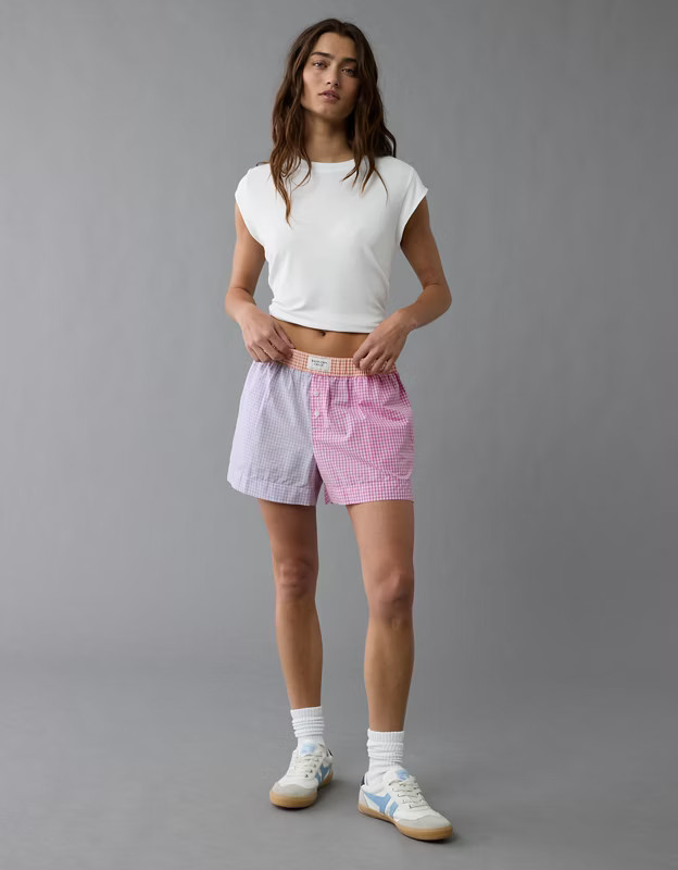 AE Gingham Colorblock Boxer Sleep Short | American Eagle Outfitters (US & CA)