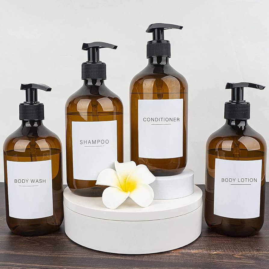 4 Pieces 500ml Soap Lotion Pump Dispensers with Labels Bathroom Brown Dispenser Bottles with 22 S... | Amazon (CA)