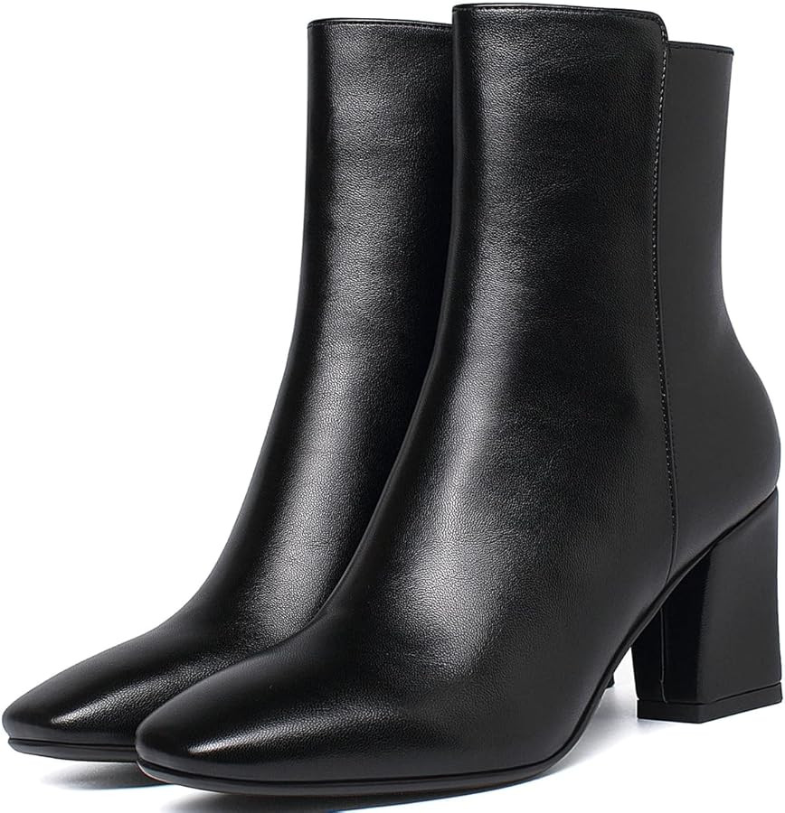 Caradise Womens High Chunky Heeled Boots Zip Up Square Toe Ankle Booties | Amazon (US)