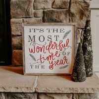 It's The Most Wonderful Time Of The Year Wood Sign 18x18 | Large Christmas Farmhouse Decor Cute Wall | Etsy (US)