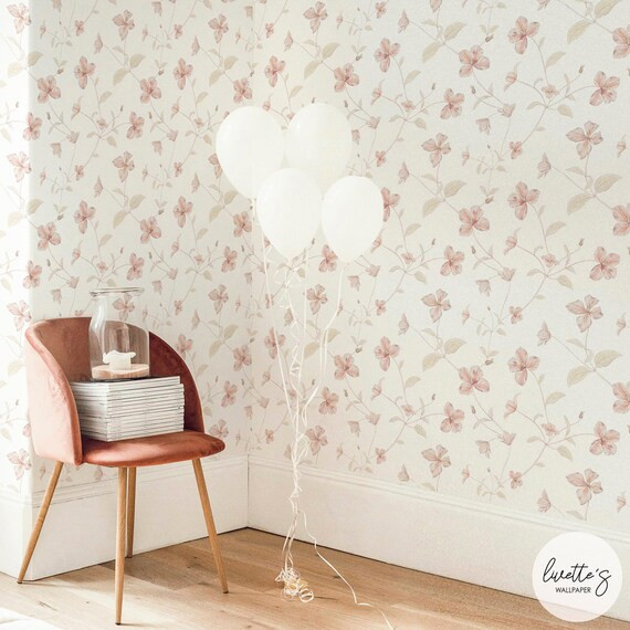 Soft Pink girls room floral wallpaper available as peel and stick or traditional wallpaper | Etsy (CAD)