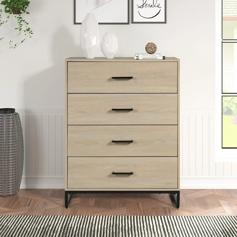 Mainstays Industrial 4 Drawer Dresser, Bedroom, Beige Oak | Walmart (US)