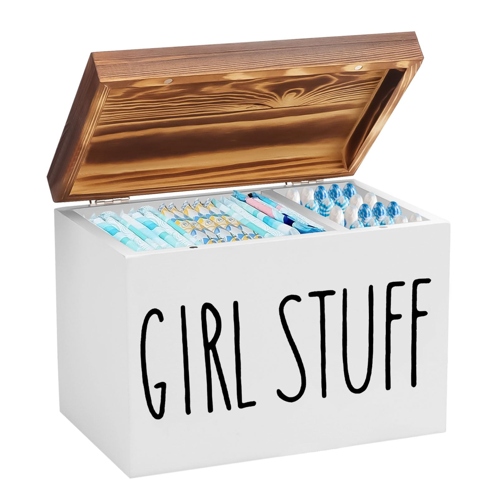 Tampon Storage Box, 2 Compartments Tying Storage with Wooden Lid, Tampon Holder for Bathroom, Ver... | Amazon (DE)