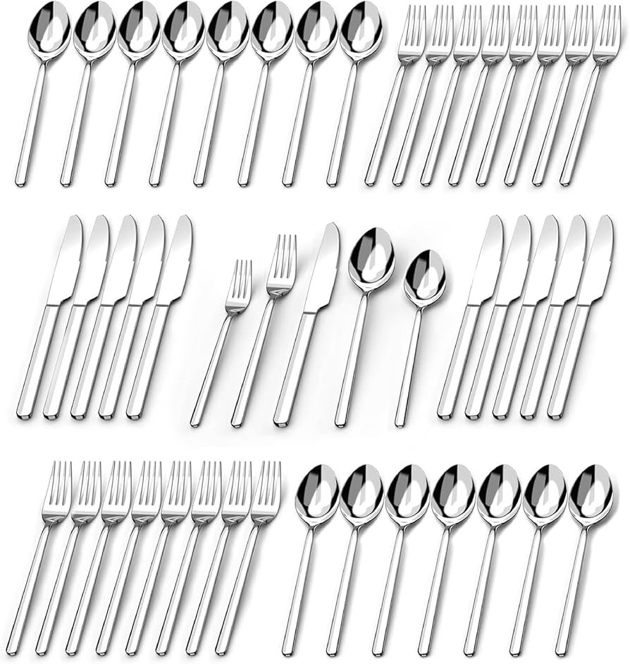 KINGSTONE Silverware Sets, 60 Piece Flatware Set for 12, 18/10 Stainless Steel Cutlery Set Mirror... | Amazon (US)
