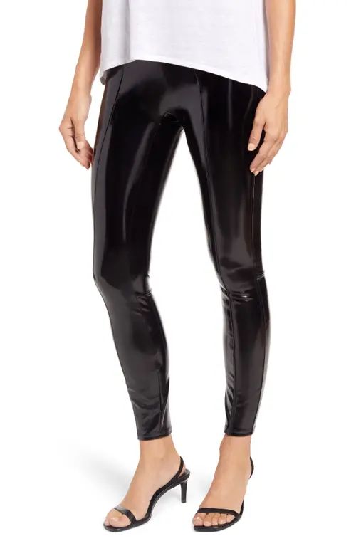 SPANX® Faux Patent Leather Leggings in Classic Black at Nordstrom, Size X-Large | Nordstrom