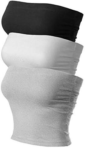 MixMatchy Women's 3 Pack Tube Top Built-in Bra Strapless Ruched Bandeau | Amazon (US)