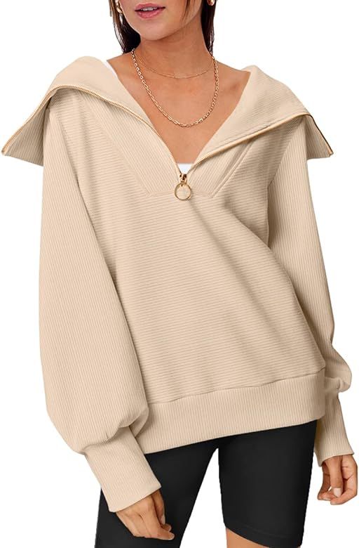 EFAN Womens Half Zip Pullover Sweatshirts Oversized Hoodie Quarter Zip Sweatshirt for Teen Girls Fal | Amazon (US)